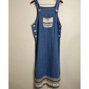 Vintage Nina Piccalino Dress Women’s Sz 8 Overall Denim Lace Trim Maxi Cottage